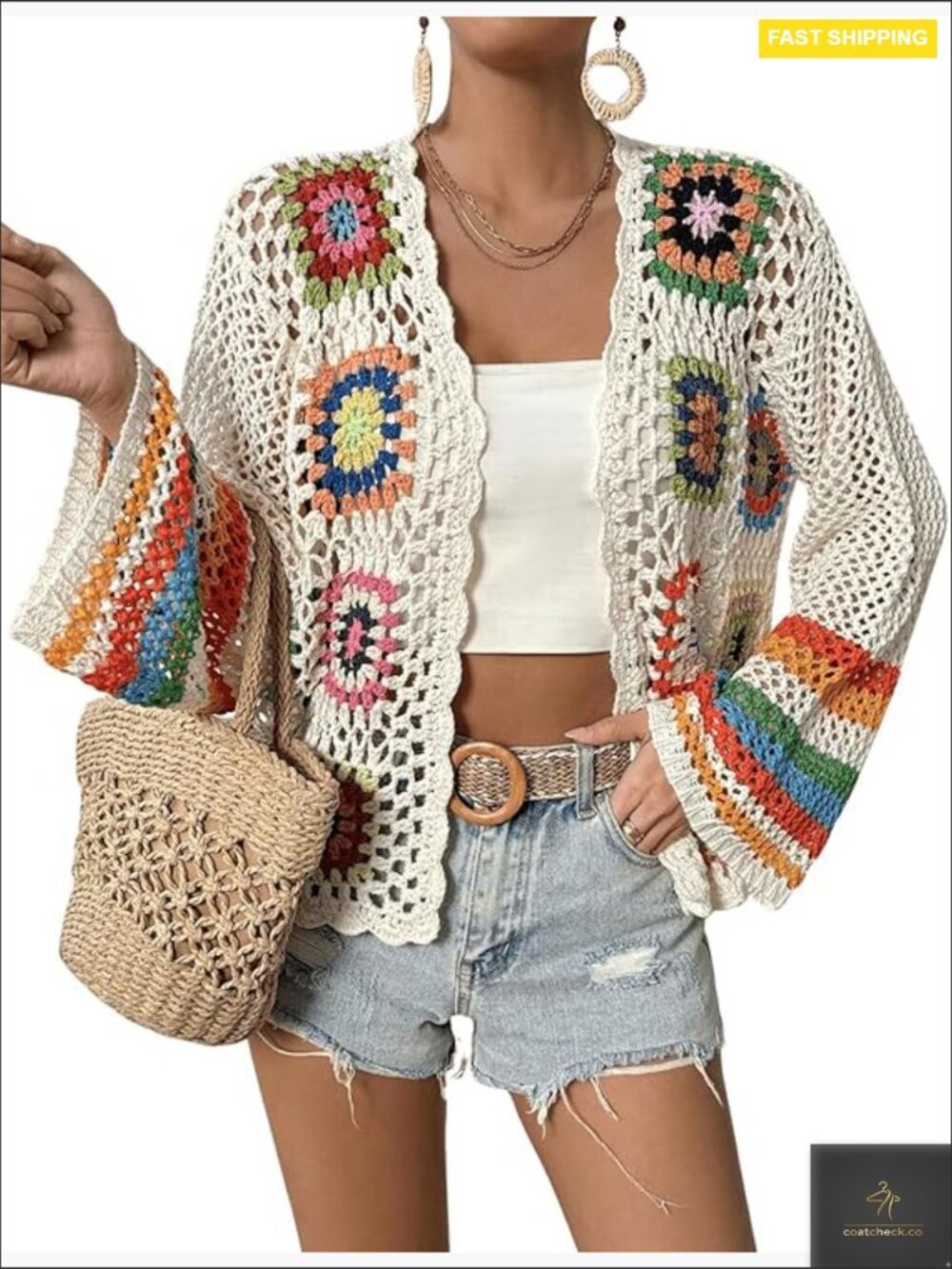 Floral Crochet Cardigan Sweater Hollow Out Lightweight Jacket Oversized Open